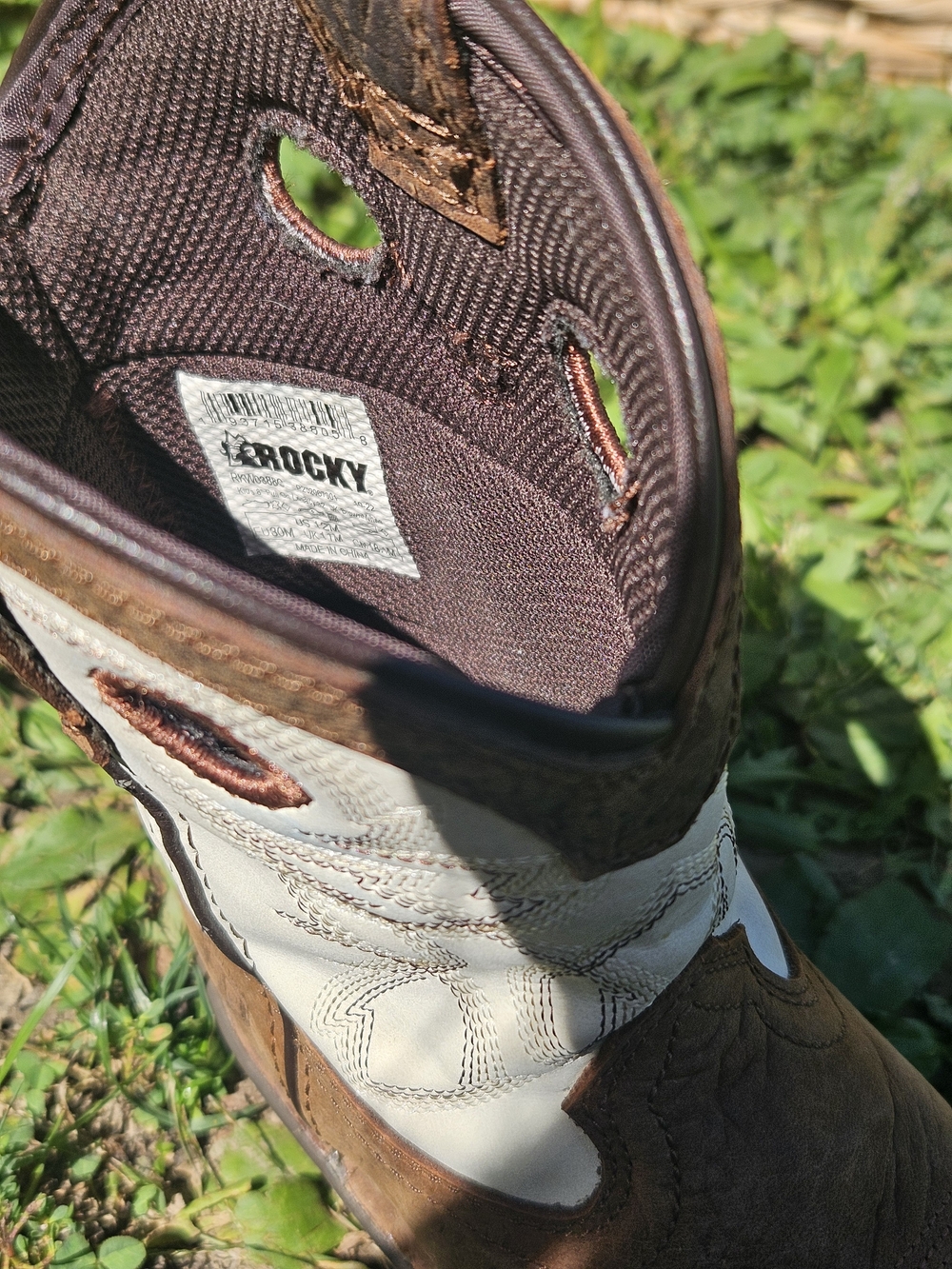 Rocky Boys Cowboy Boots Slip Resistant Brown Size 12 - Picture 8 of 9